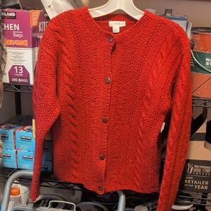 J. Crew Wool Bold Red Cable Knit Cardigan
